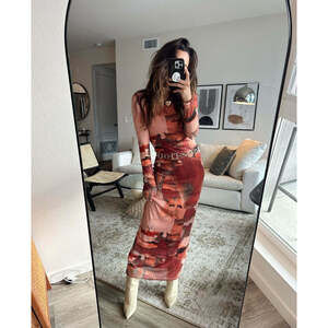 12th Tribe Casanova Printed Mesh Maxi Dress Size S